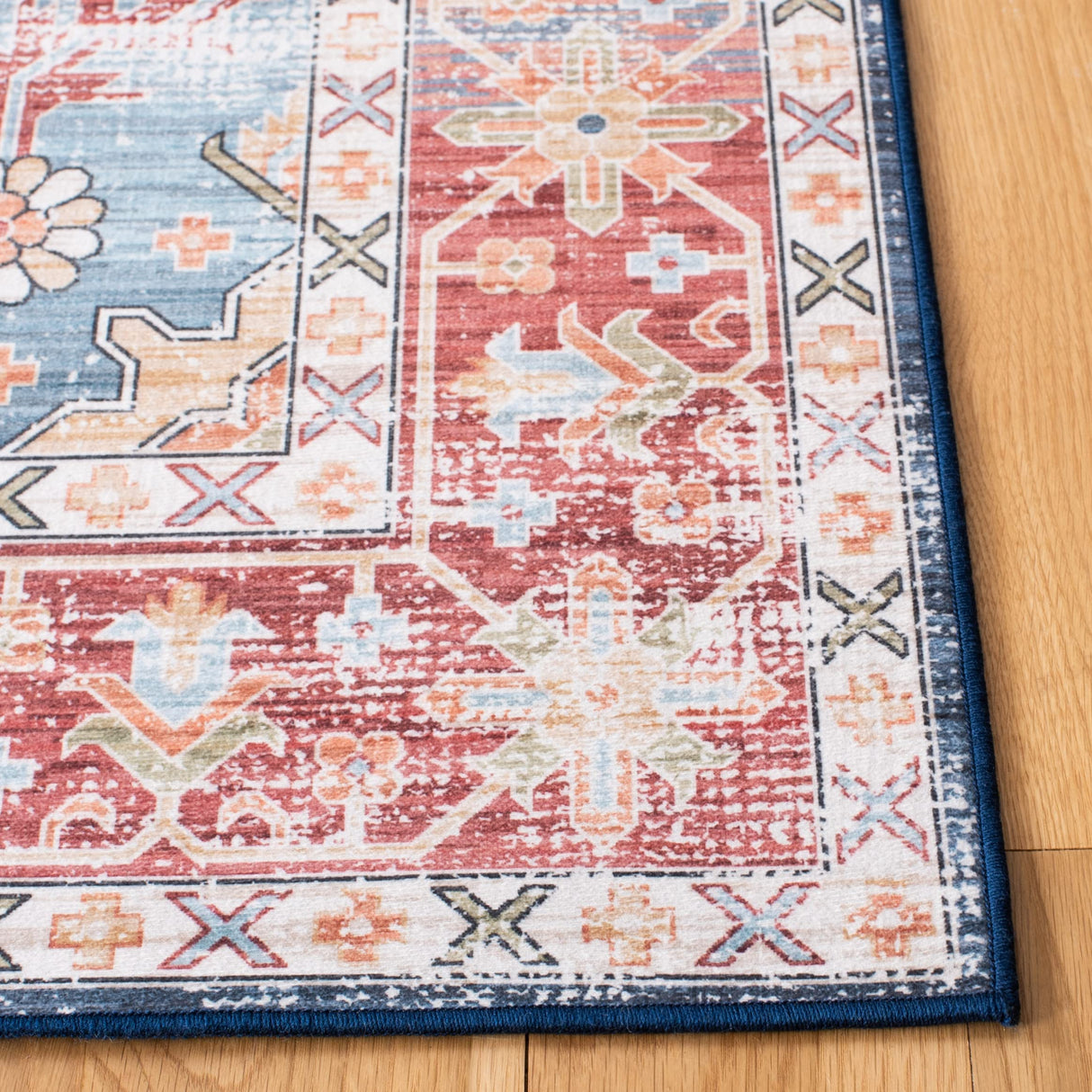 Tucson Collection Area Rug - 5' Square, Blue & Rust, Persian Medallion Design