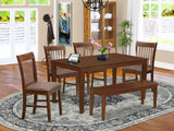 Capri 6 Piece Modern Dining Set Contains a Rectangle Wooden Table and 4 Linen Fabric