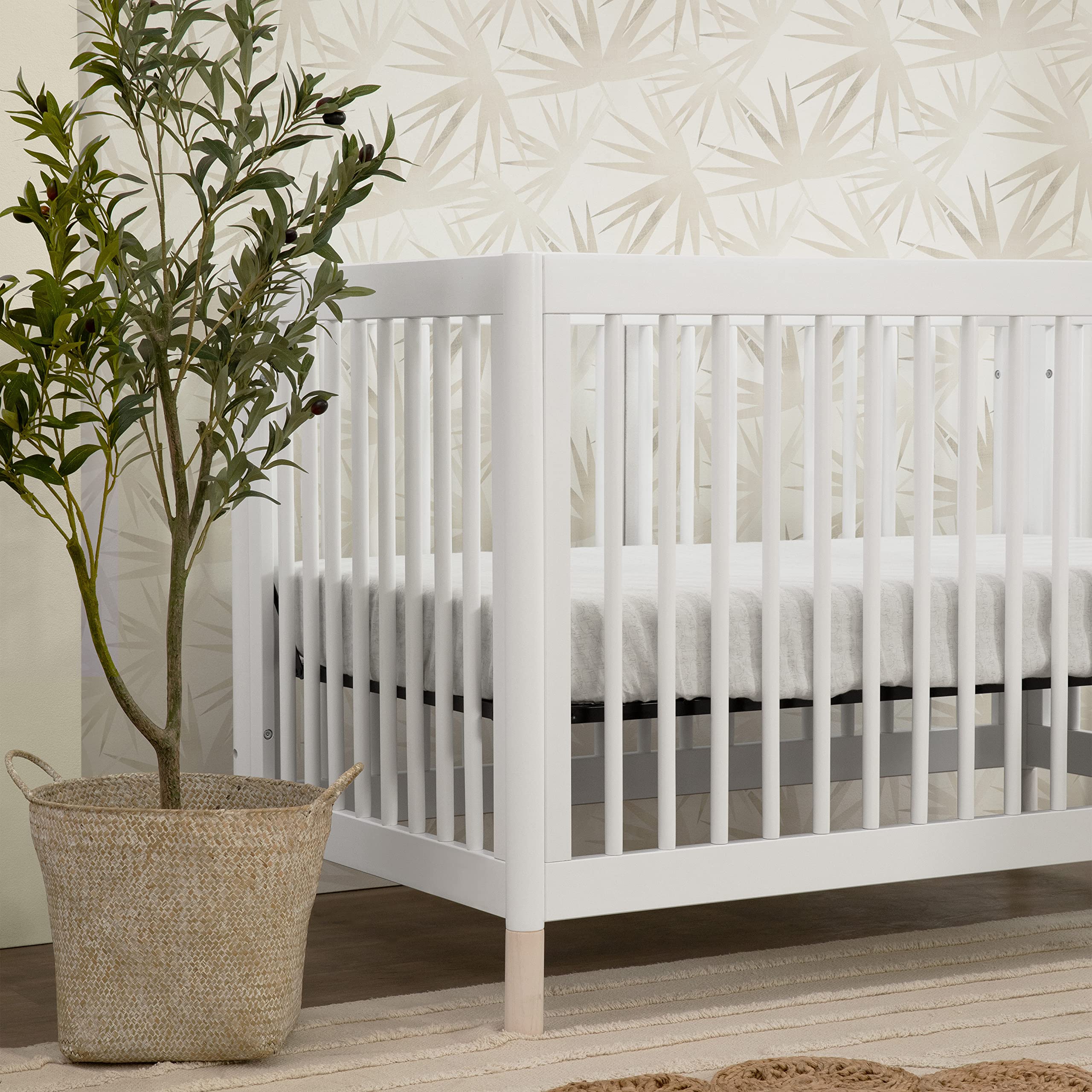 Gelato 4-in-1 Convertible Crib with Toddler Bed Conversion in White and Washed Natural