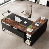 71 inch Executive Desk, L Shaped Desk with Cabinet Storage, Executive Office Desk