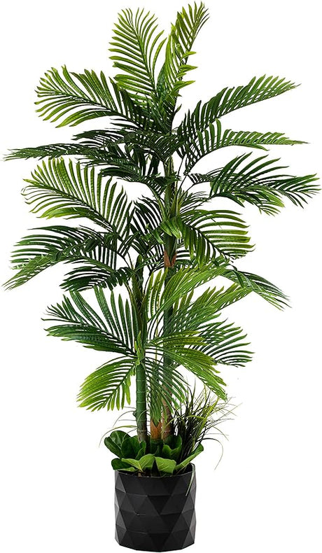 Deluxe 78" Golden Cane Palm Artificial Tree + Premium Fiddle Leaf Foliage