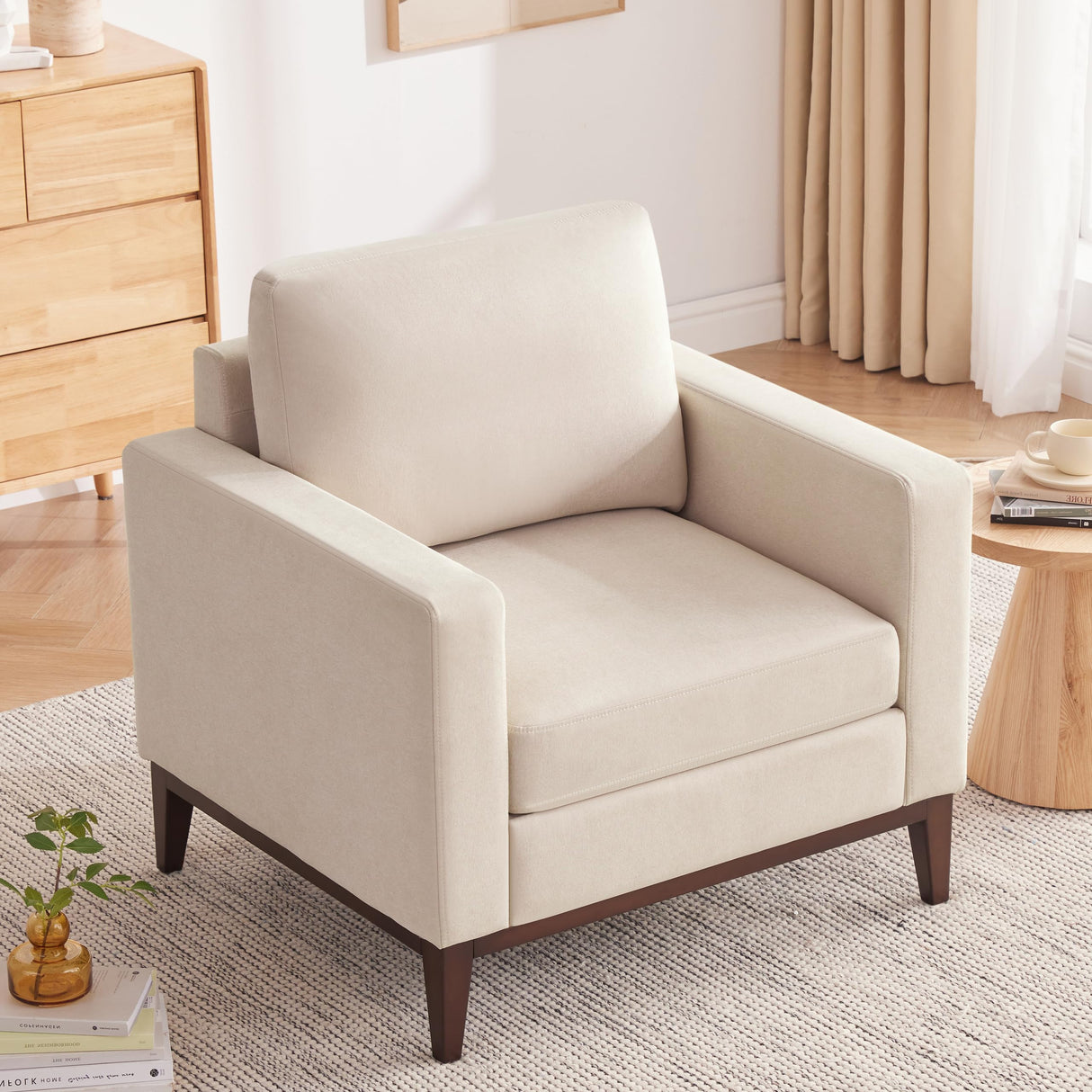 Oversized Accent Chair, Linen Fabric Living Room Chair Modern Reading Chair with Solid