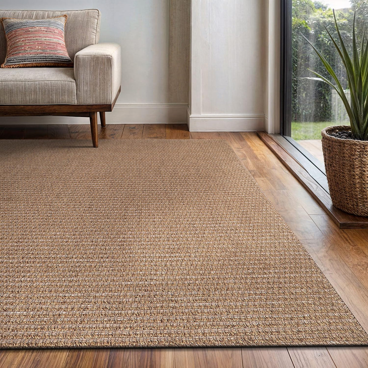 Easy Jute Rug 9x12, Indoor Outdoor Natural Color Farmhouse Area Rugs for Living Room