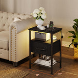 Night Stand Set 2, End Table with Charging Station, LED Bedside Table