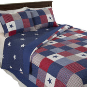 3-PC Caroline Patriotic Microfiber Americana Stars and Plaid Patchwork Blanket 2 Shams