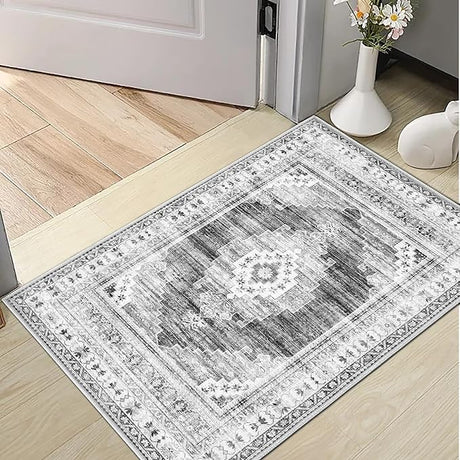 Area Rug 8x10 Large Rug: Washable Non-Slip Rugs Chenille Print Rug Soft Low-Pile Indoor Vintage Carpet for Living Room Bedroom Dining Table Kitchen Home Office(Blue, 8'x10')