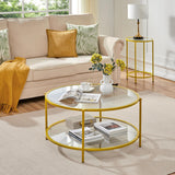 36" Round Coffee Table, Glass Coffee Table with Storage Shelf