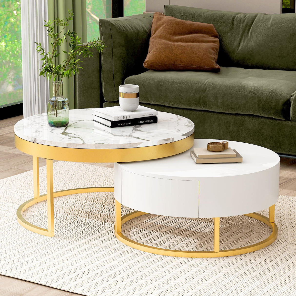 Modern Round Living Room Coffee Table Set of 2 Nesting Coffee Table Center Table