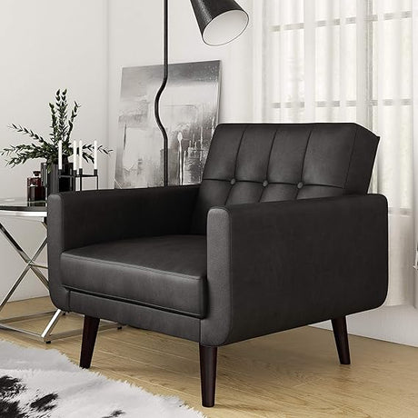 Nia Modern, Black Faux Leather Accent Chair