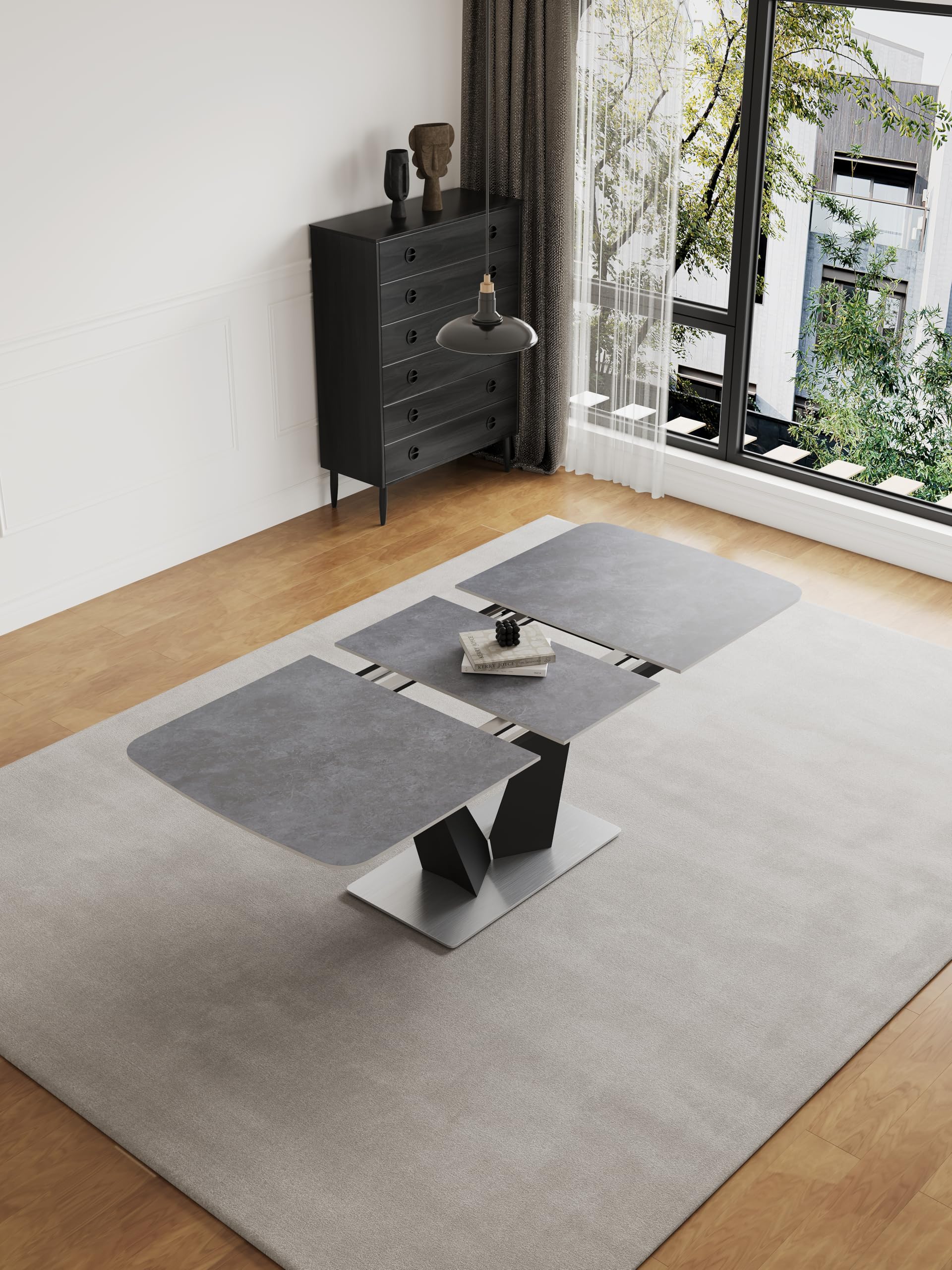 79" Expandable Dining Table - Modern Rectangular Sintered Stone Table Seats 6-8