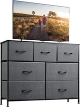 Dresser TV Stand, Entertainment Center with Fabric Chest of Drawers for Bedroom