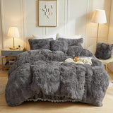 Luxury Fluffy Faux Fur Duvet Cover Set, Tie Dye Plush Fuzzy Duvet Cover Set(1 Print Shaggy Comforter Cover+2 Furry Pillow Shams)