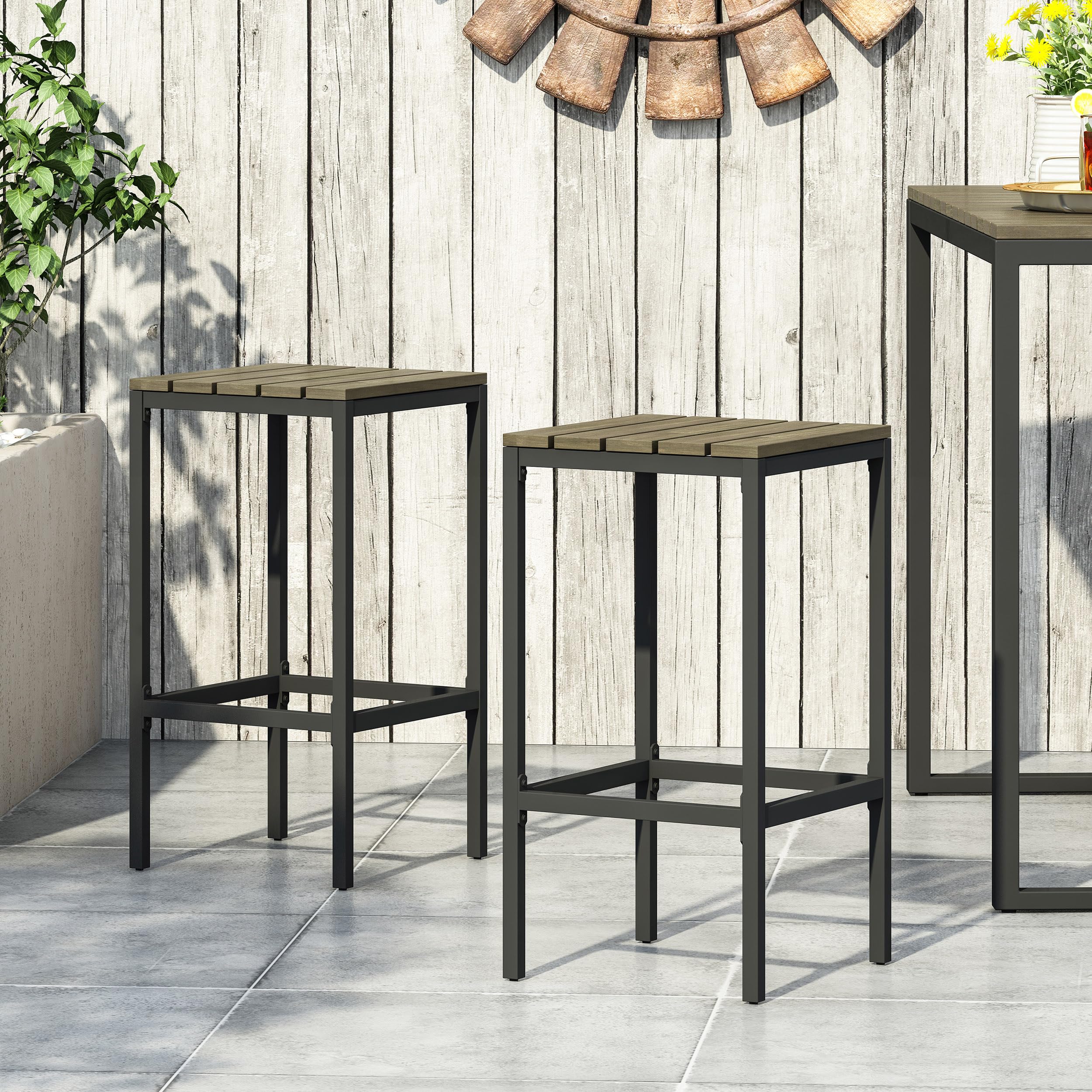 Charming Outdoor Bar Stools for Style and Comfort, Durable Acacia Wood and Metal Frame