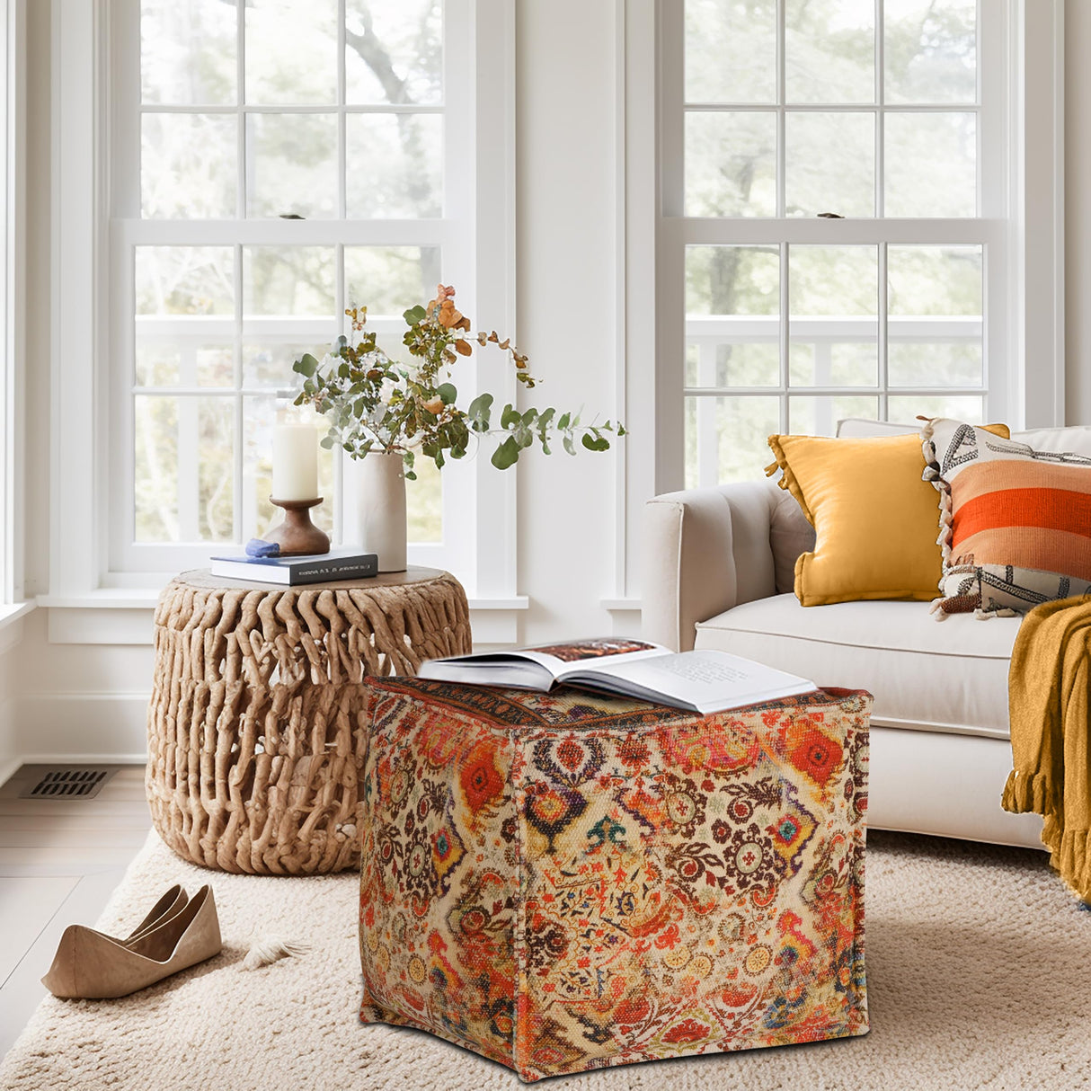 Printed Pouf - Ottoman Foot Stool Bean Bag - Dorm Kids Room Bedroom Home Décor