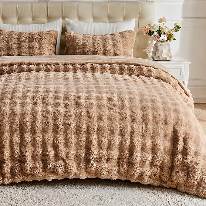 Fluffy Comforter Cover Set-Rabbit Fluff Faux Fur Duvet Cover Queen Size