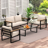 4 Pieces Outdoor Patio Furniture with Table Set, Metal Patio Conversation Sets