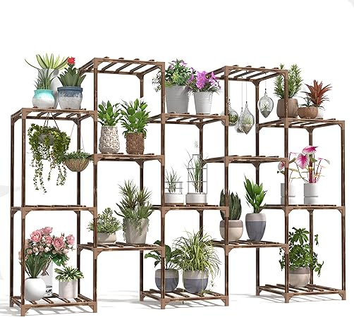 Wood Plant Stand Indoor Outdoor,15 Tier Tall Flower Shelf Plant Stands