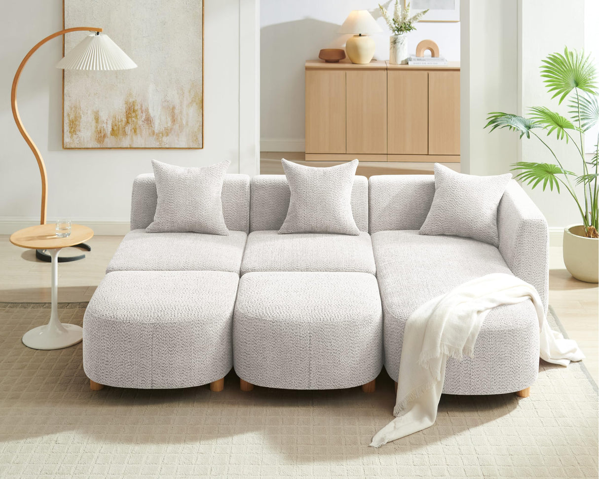 109.84" Modular Sectional Sofa with 3 Pillows, Convertible 5-Seater Comfy