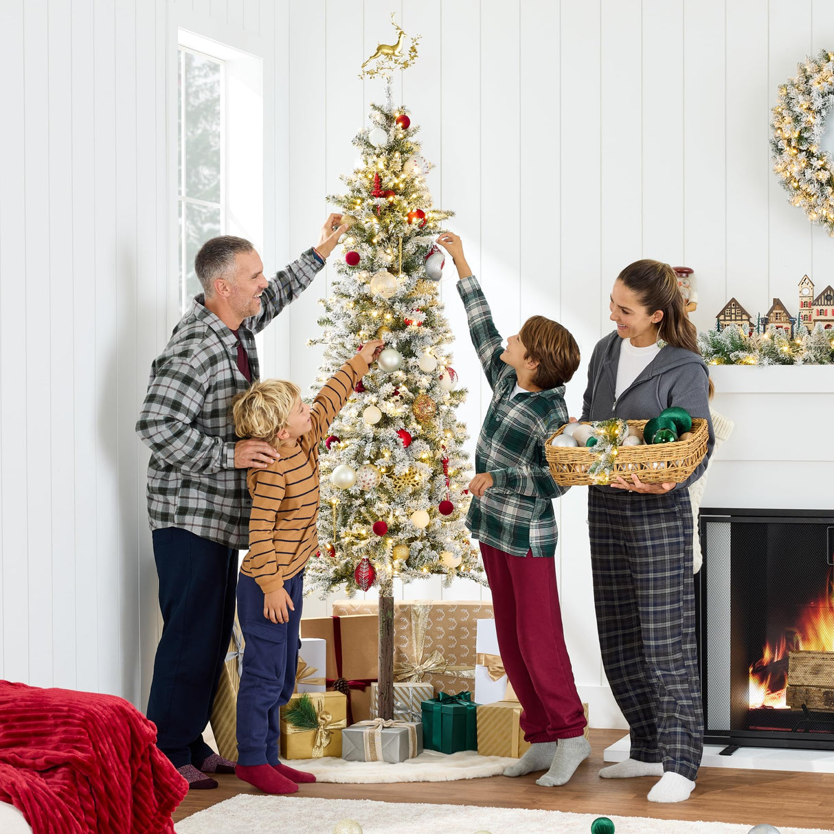 Flocked Pencil Christmas Tree 6ft Pre-lit Alpine Slim Holiday Decoration