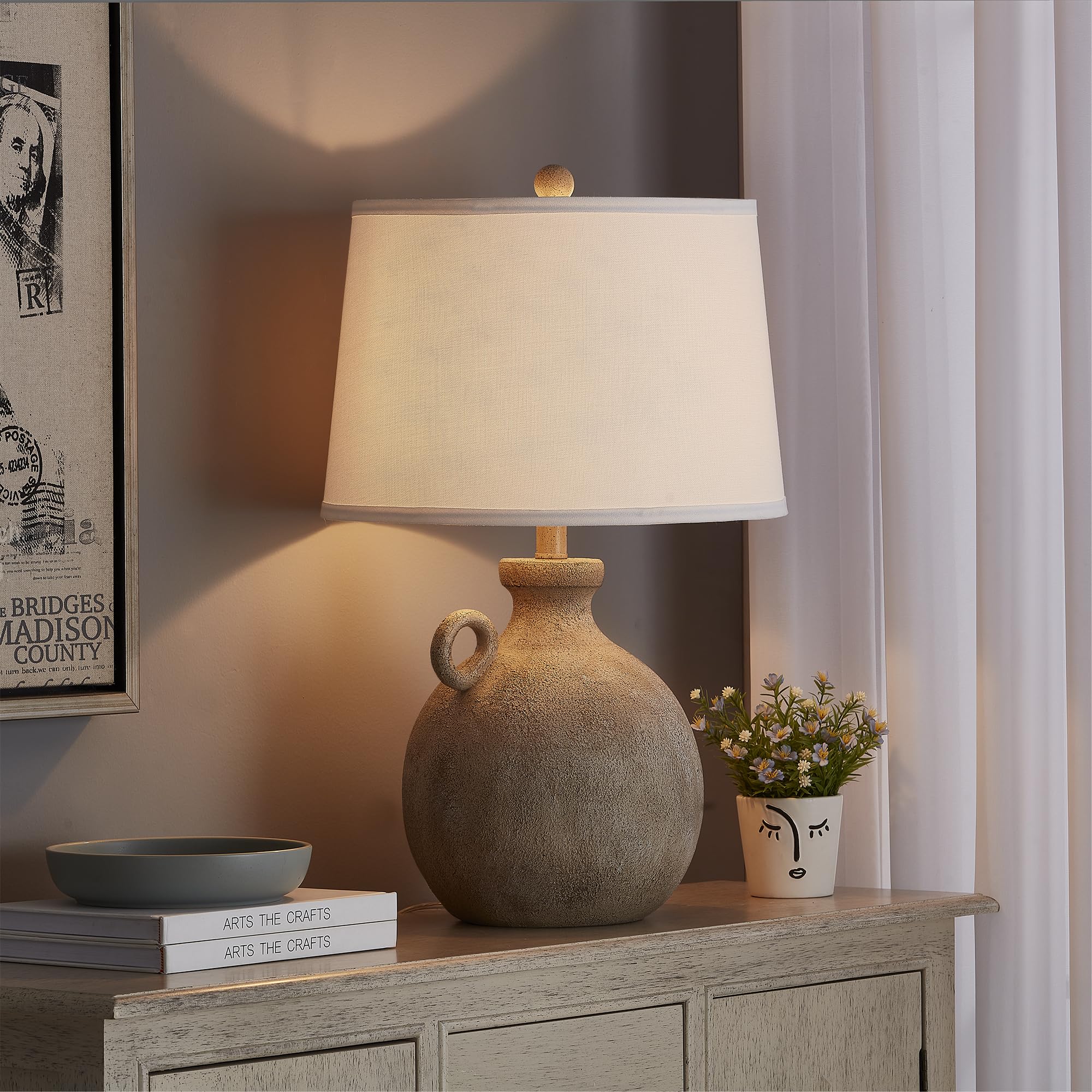 24" Rustic Table Lamp with USB Charging Port