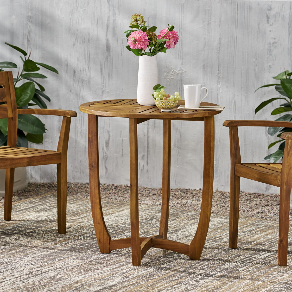 Ziraukon Outdoor Round Acacia Wood Accent Table, 27.5" Patio Bar Table, Small End Tables for Garden, Backyard, Poolside, Deck, Yard, Indoor Plant Stand, Teak - Bircata