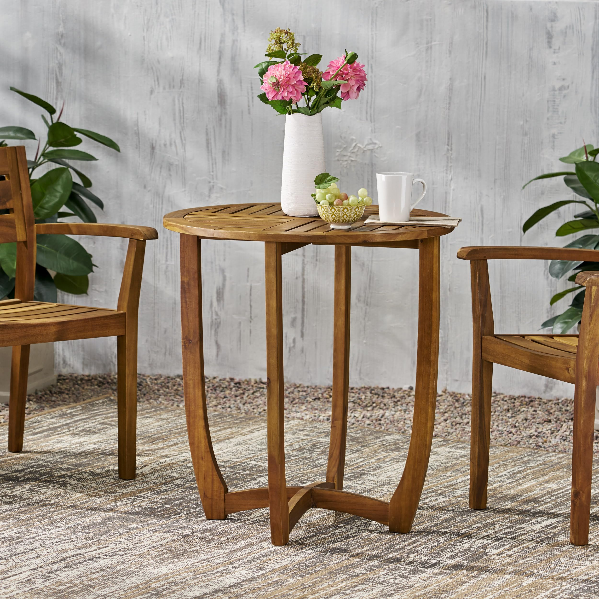 Ziraukon Outdoor Round Acacia Wood Accent Table, 27.5" Patio Bar Table, Small End Tables for Garden, Backyard, Poolside, Deck, Yard, Indoor Plant Stand, Teak - Bircata