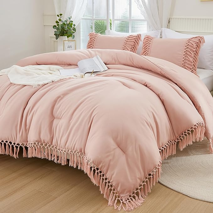 Queen Comforter Set Burnt Orange, 3 Pieces Boho Terracotta Lightweight Fall Bedding