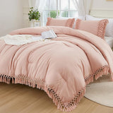 Queen Comforter Set Burnt Orange, 3 Pieces Boho Terracotta Lightweight Fall Bedding