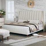 Queen Platform Bed Frame, Upholstered Bed Frame Queen with Vertical Channel Tall