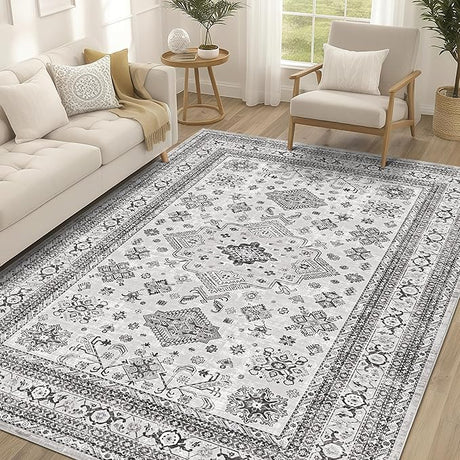 Living Room Area Rug 8x10 - Large Soft Washable Oriental Traditional Distressed