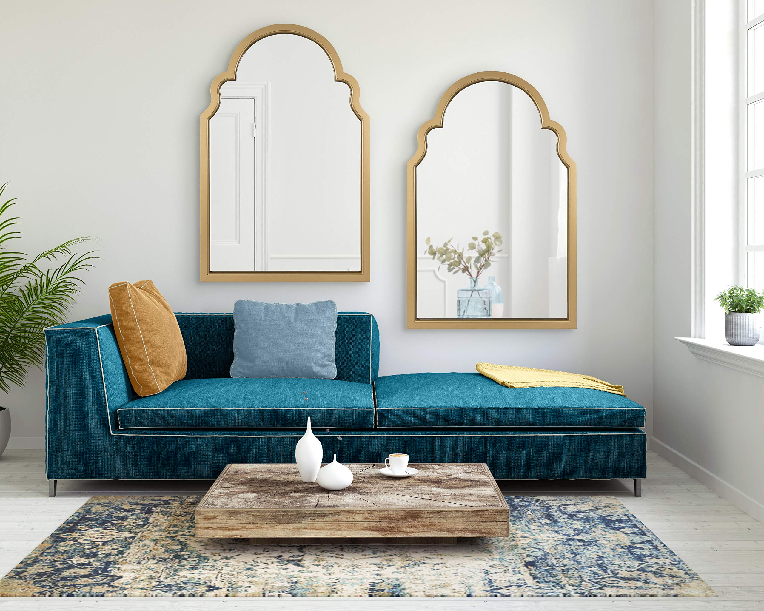 Hogan Modern Arched Wall Mirror, 24 x 36, Gold, Glam Moroccan Mirror for Wall