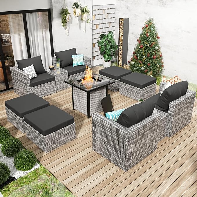 5 Pieces Outdoor Patio Sectional Furniture Set with Ottomans