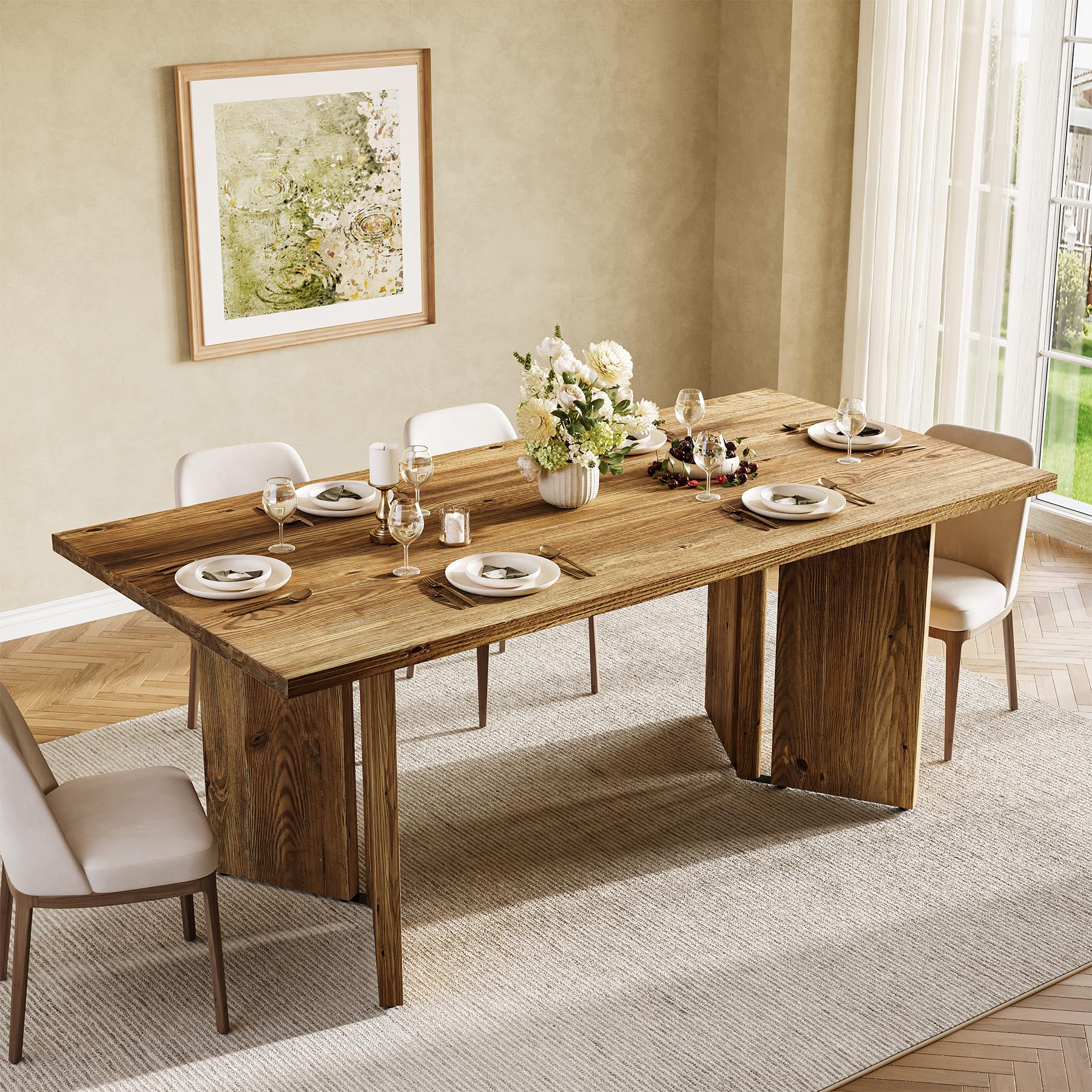 63-Inch Solid Wood Farmhouse Dining Table for 4-6