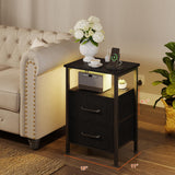 Nightstands Set of 2, Night Stand with Charging Station and Led Lights, Bedside Table