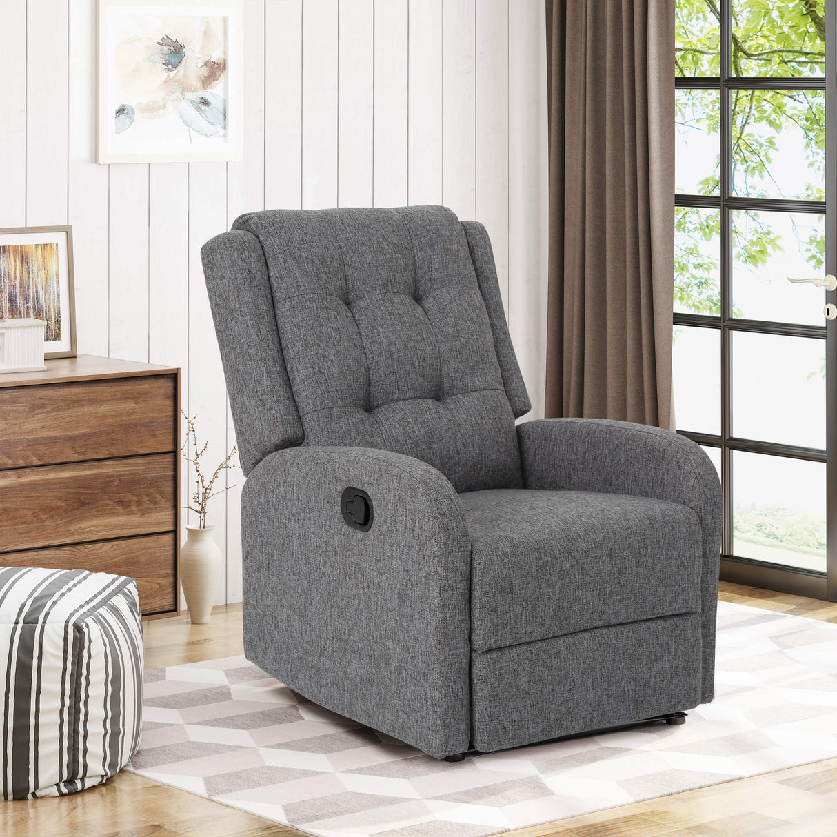 Christopher Knight Home Smith Traditional Recliner, Charcoal Tweed + Black