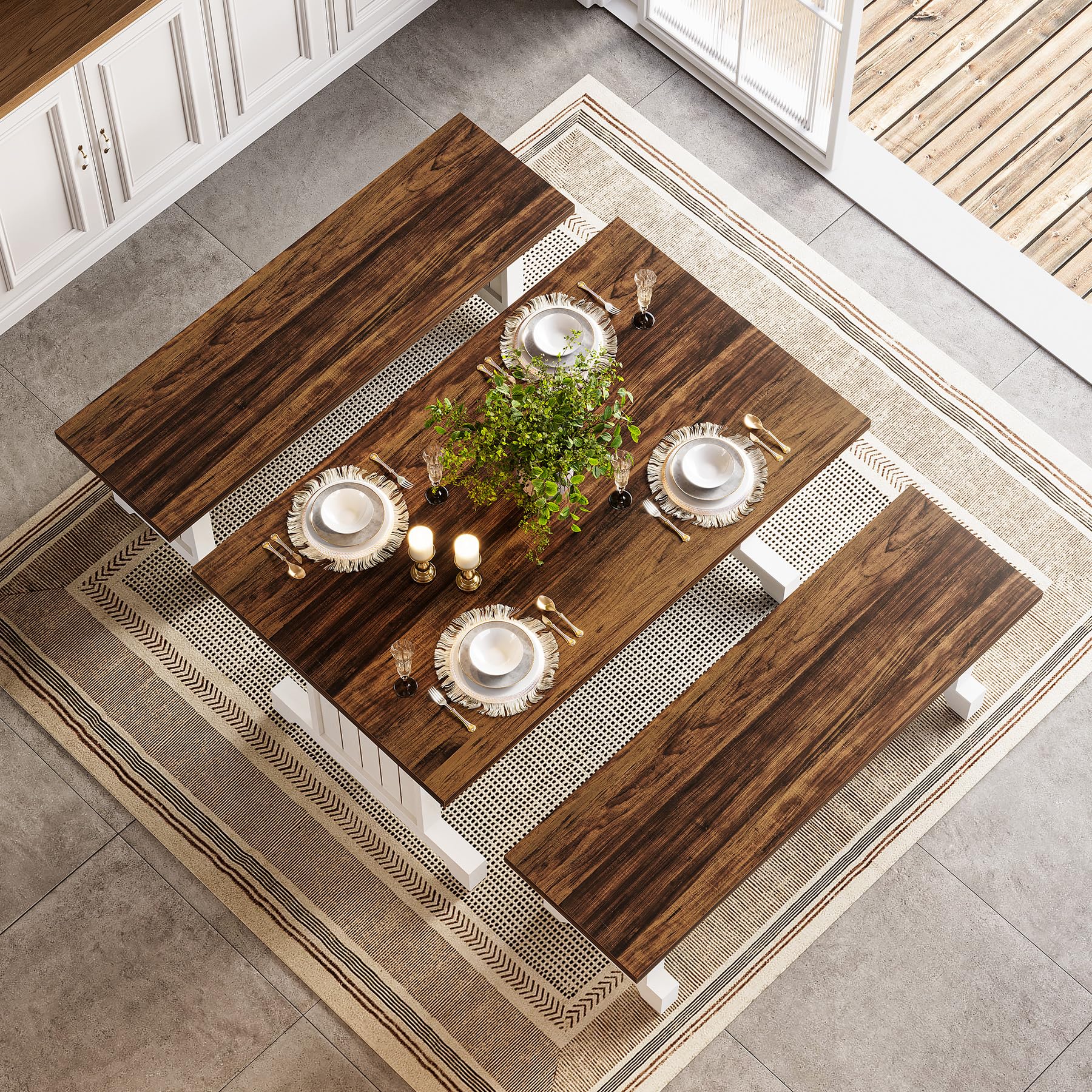 4-Person Dining Table Set with Benches