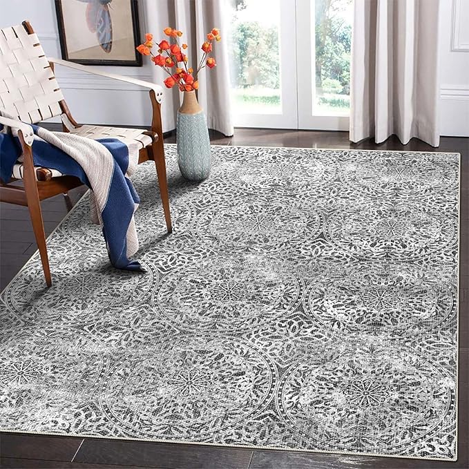 6x9 Area Rugs, Stain Resistant Washable Rug for Living Room, Vintage Inspired Rug