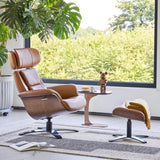 Genuine Leather Reclining Swivel Chair with Adjustable Headrest and Ottoman for Living