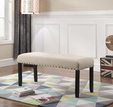 Roundhill Furniture Biony Fabric Dining Bench with Nailhead Trim, Grey