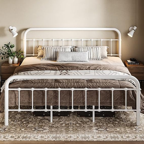 Queen Size Metal Platform Bed Frame with Victorian Style Wrought