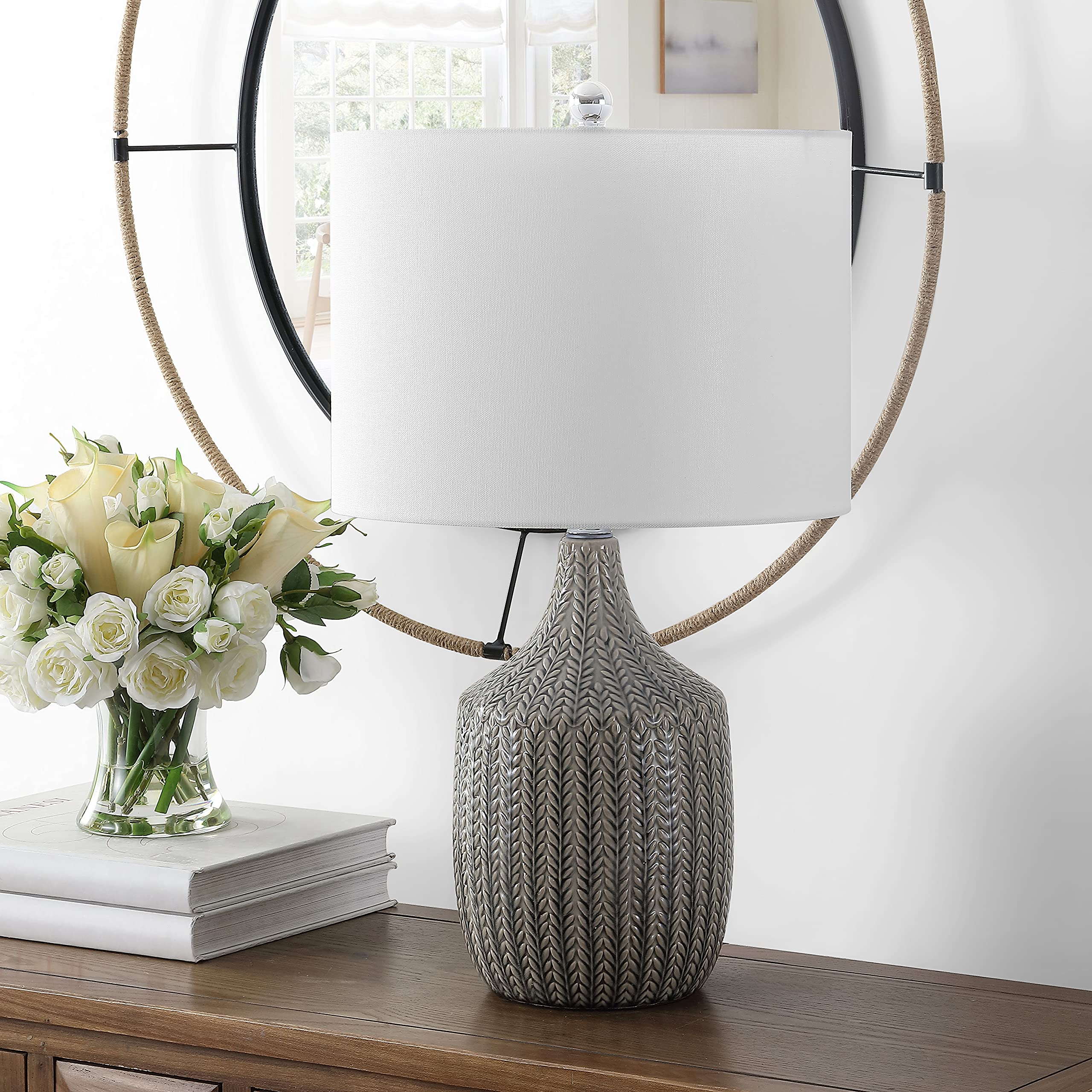 Lighting Collection Secia Modern Grey Ceramic 25-inch Bedroom Living Room Home Office