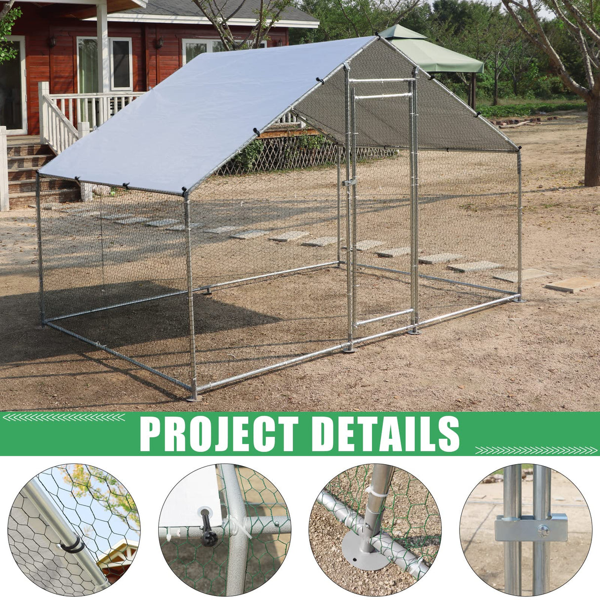 Large Metal Chicken Coop Walk-in Poultry Cage Hen Duck Run House