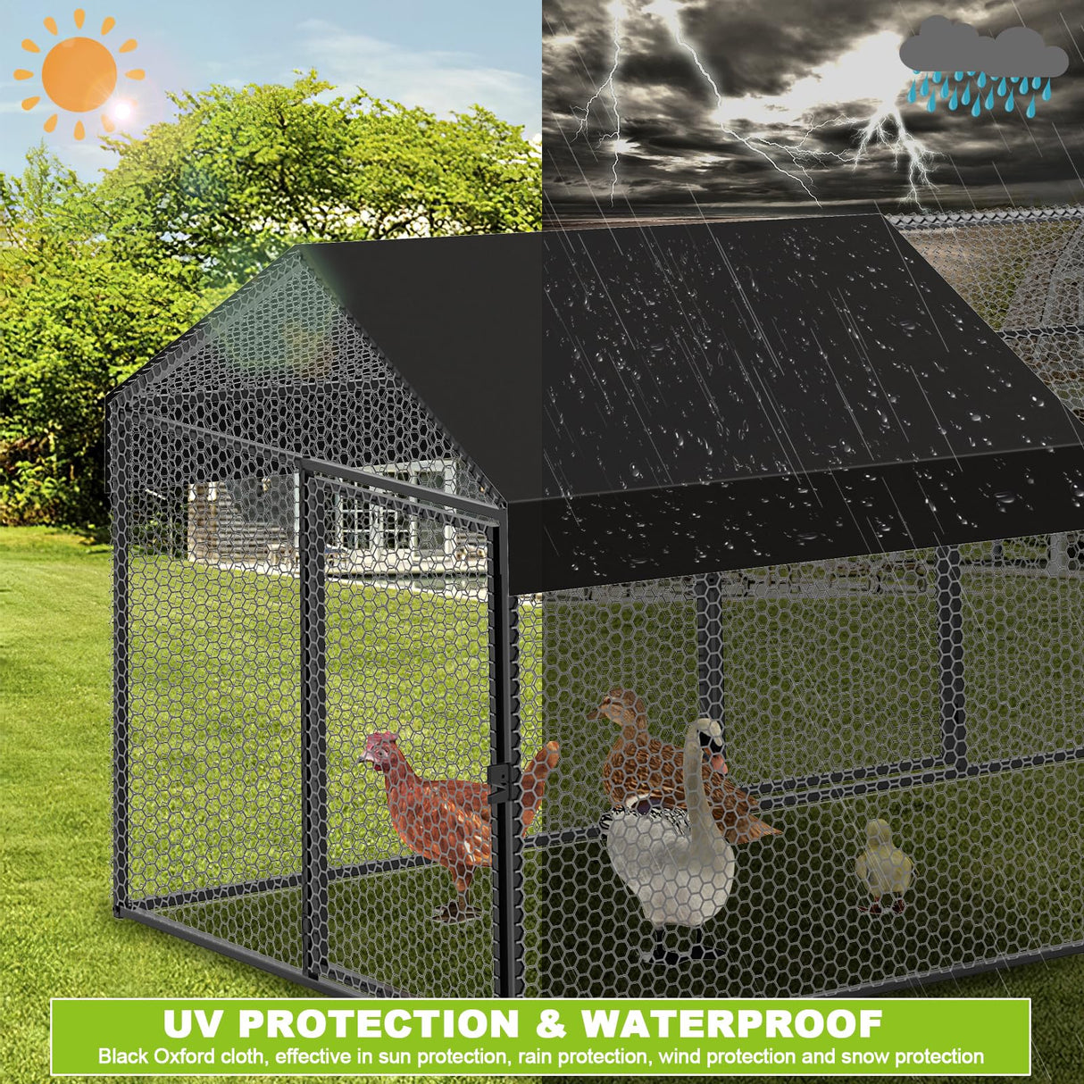 Large Metal Chicken Coop Chicken Run with Cover 120"×40"×40" Portable Poultry Cage