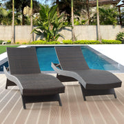 Long Reclining Chair Set of 2 with Cushions, Chaise Lounge Wicker Reclining Lounge Chair