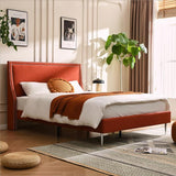 Upholstered Platform Bed Frame,Twin Wingback Headboard Inlaid with Metal Brass Nails,