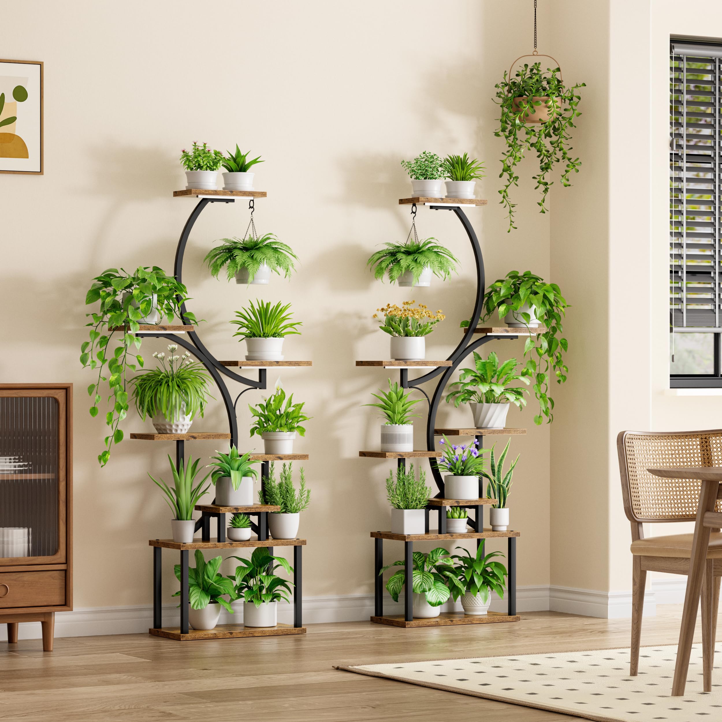 BACEKOLL Plant Stand Indoor with Grow Light - 2 Pack Tall Indoor Plant Shelf, 62" Corner Plant Holder, 8 Tiered Large S-Shape Flower Multiple Display Shelves for Home, Office