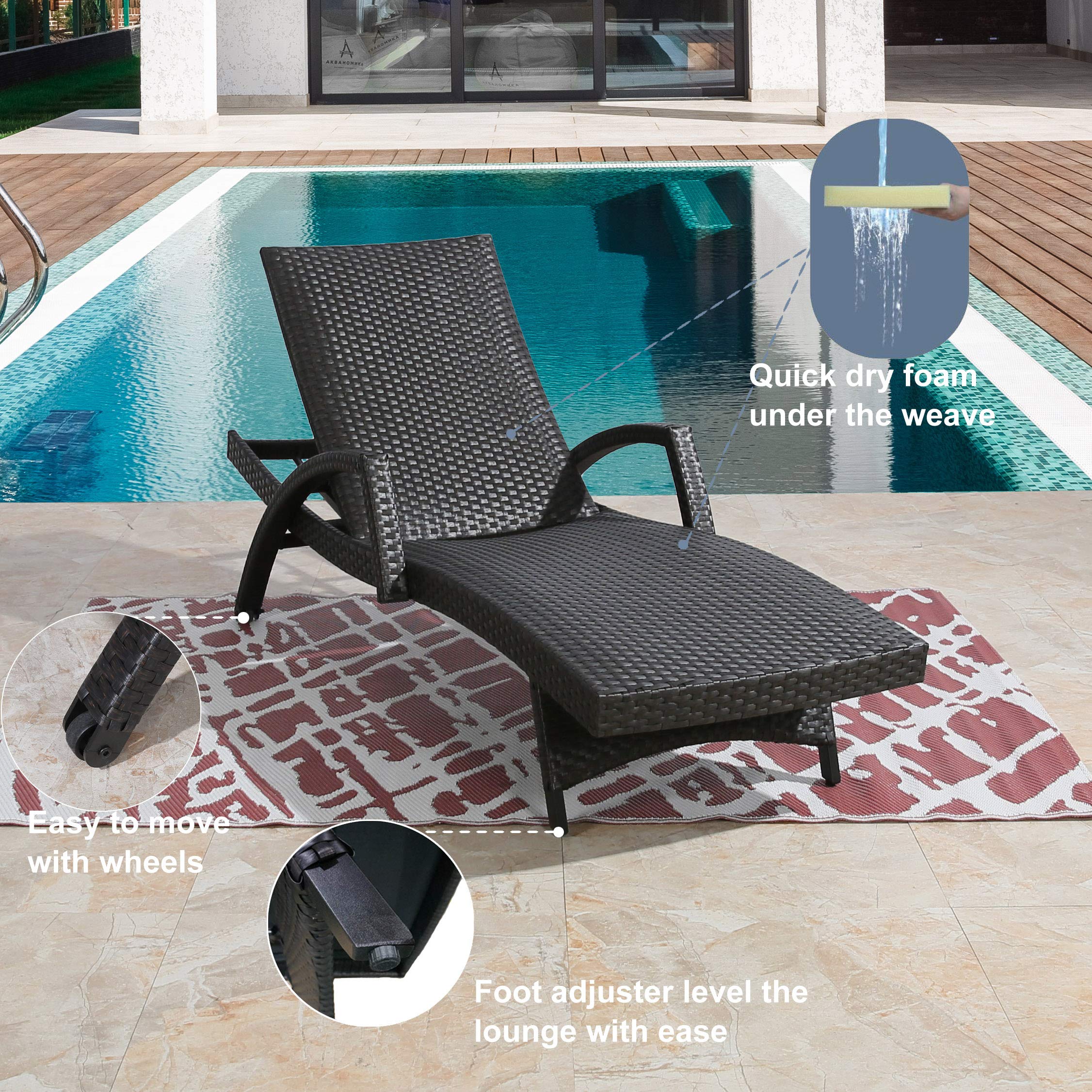 Lounge Chairs for Outside, Woven Padded Non-Rust Aluminum Chaise