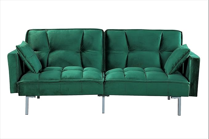 Regal Convertible Sleeper Sofa Bed, Velvet Pull Out Couch with Mid-Century Style