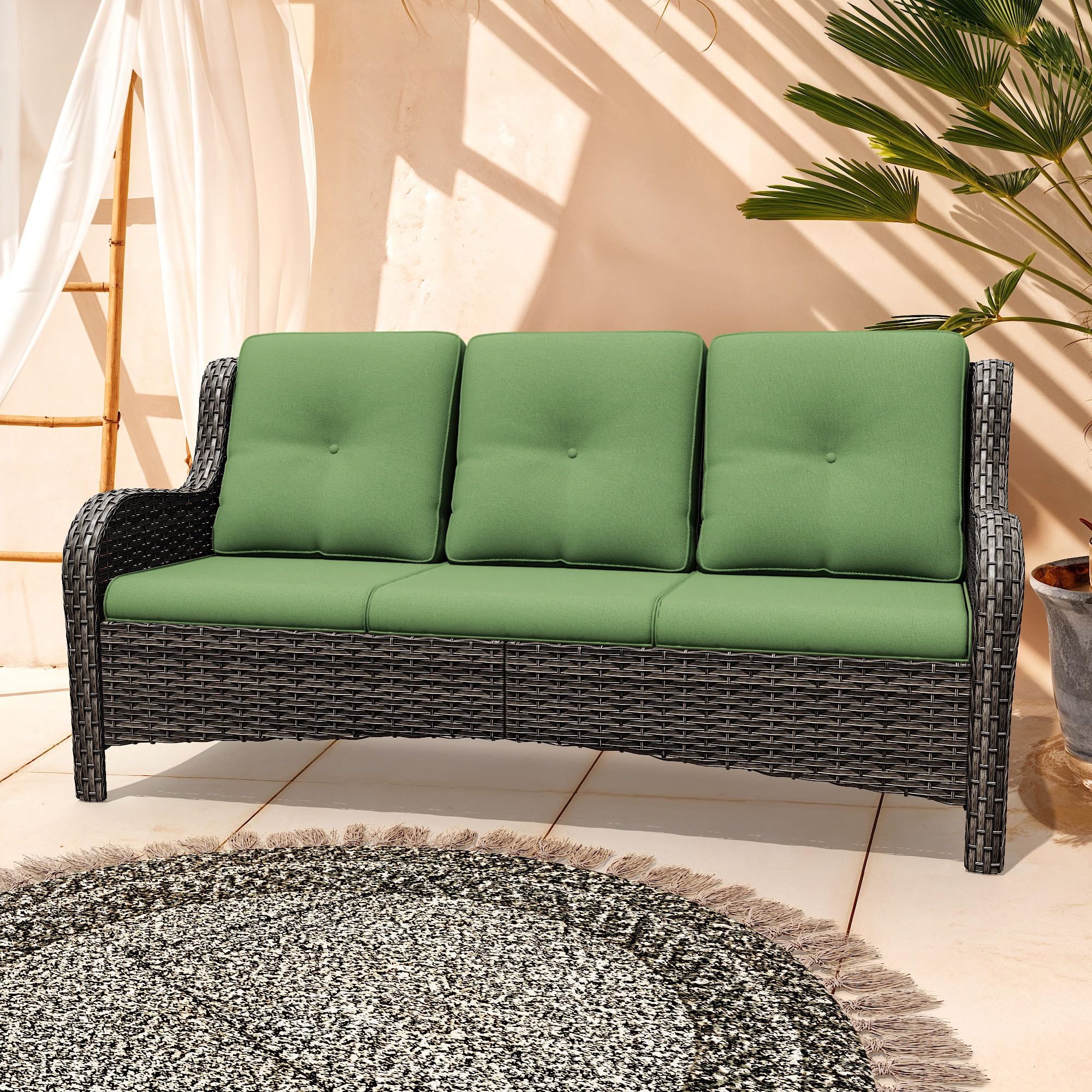 73'' Outdoor Patio Couch Wicker Sofa - 3 Seater Rattan Sofa for Outside Patio Garden