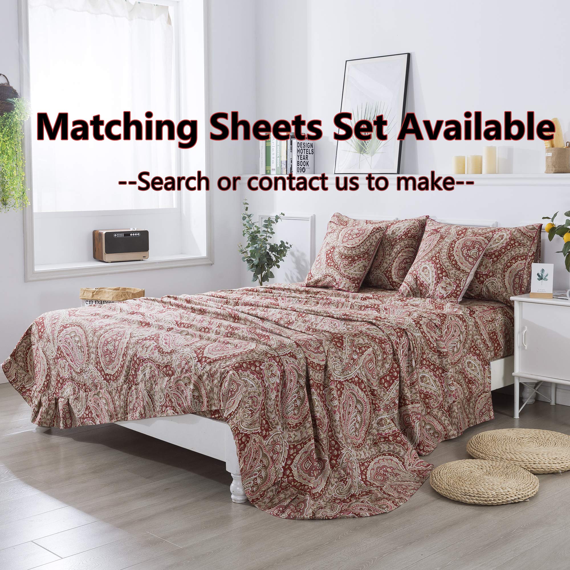 Paisley Duvet Cover Set Queen Red and Beige Reversible Paisley Floral Bedding 100%